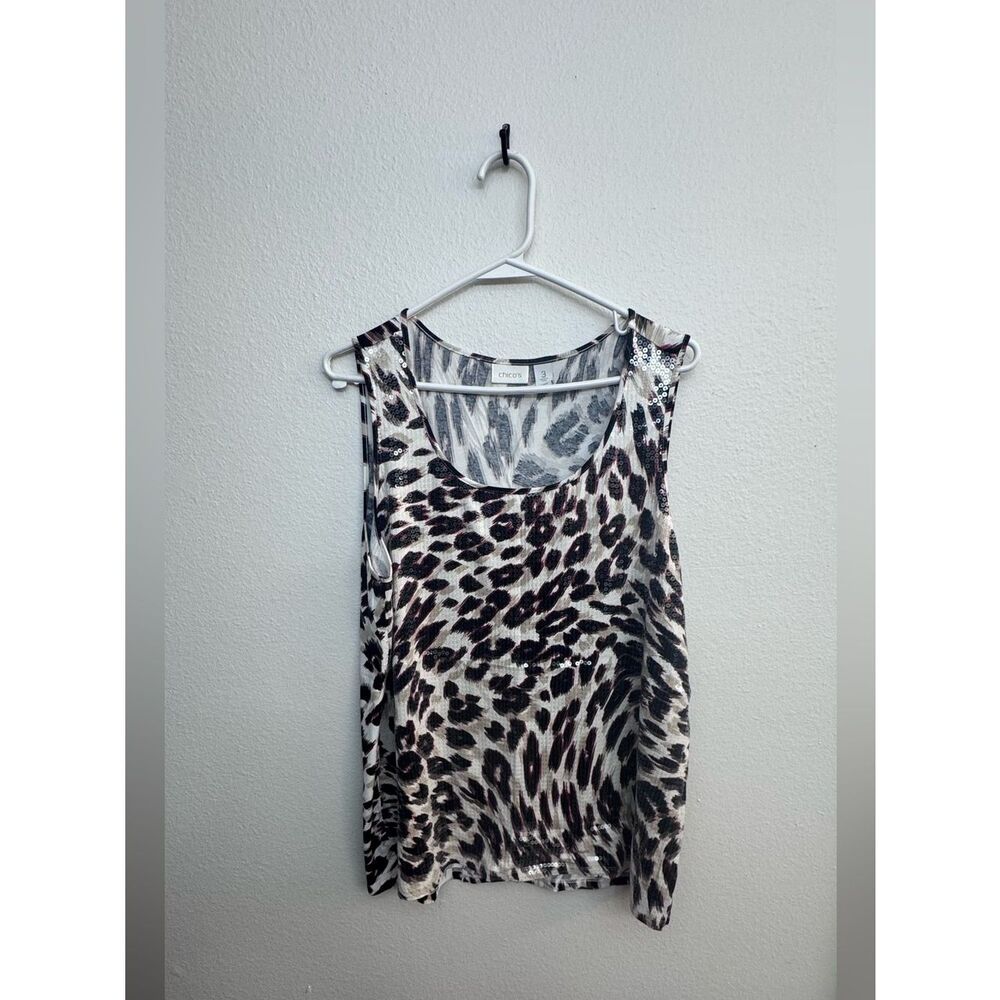 NWOT - Chico's Sequin Leopard Animal Print Knit Tank Top - Size 3 (XL / 16)
